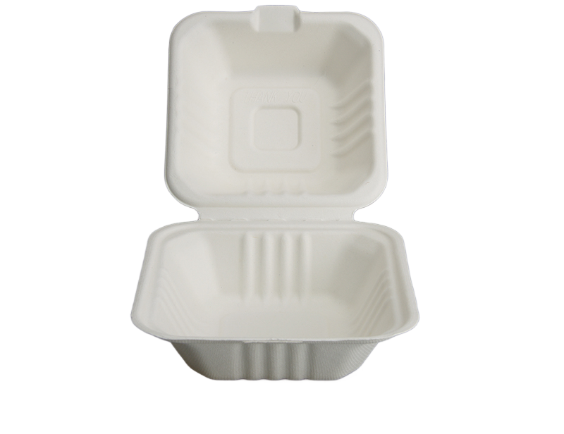 Sugarcane Hamburger box BIOBOX 152x152x80mm, White 50pcs/pack