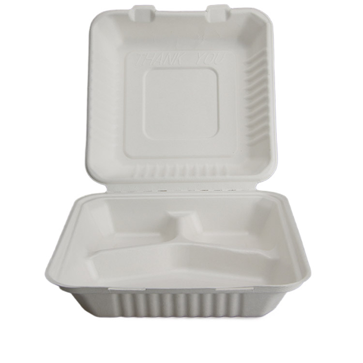 Sugarcane 3-piece lunch Box BIOBOX 230x230x70mm, white, 50pcs/pack